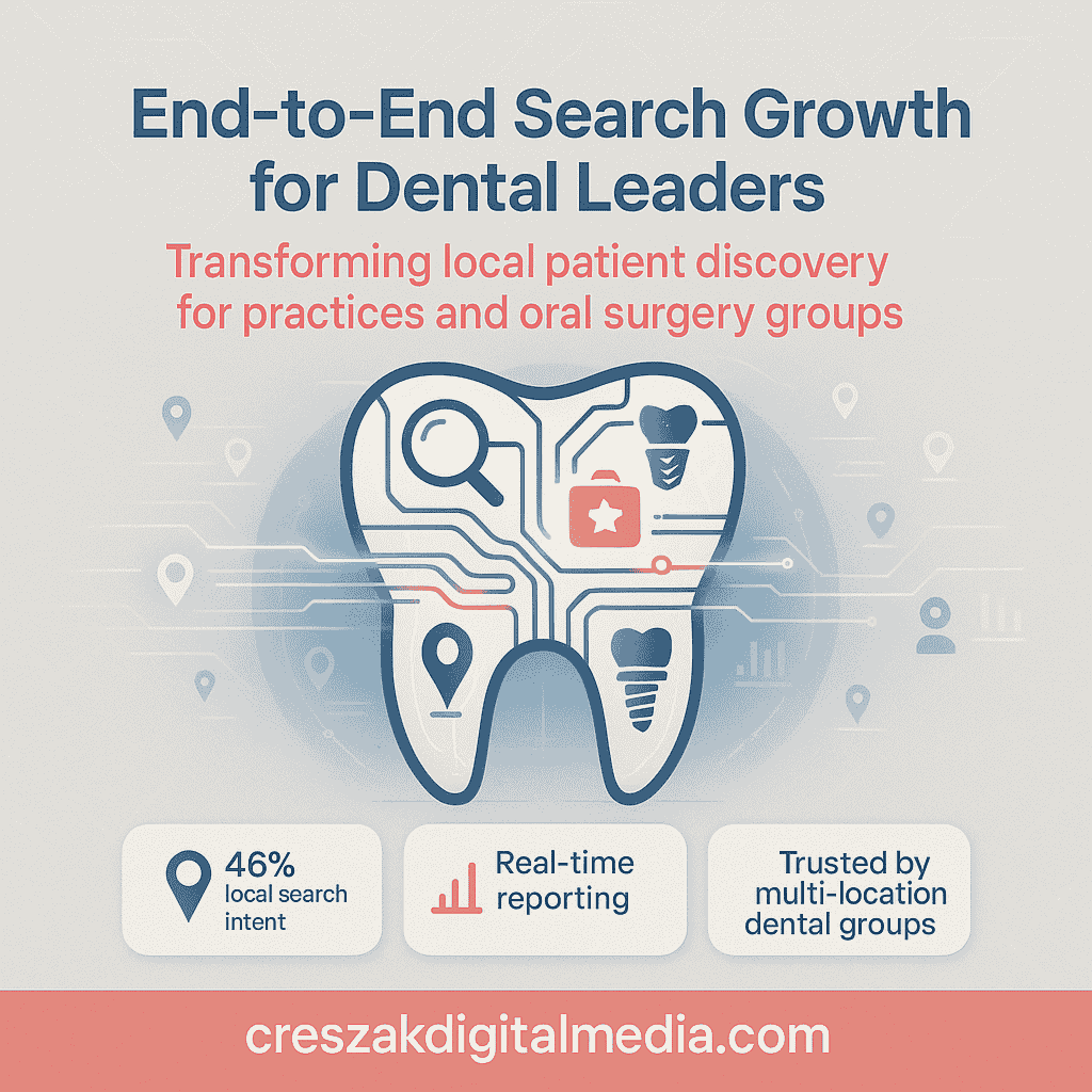 Building end-to-end search excellence for dental practices with SEO services for dentists and oral surgery groups