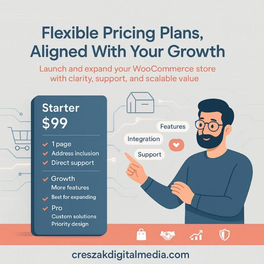 Flexible pricing for WooCommerce Web Design Services by CresZak Digital Media