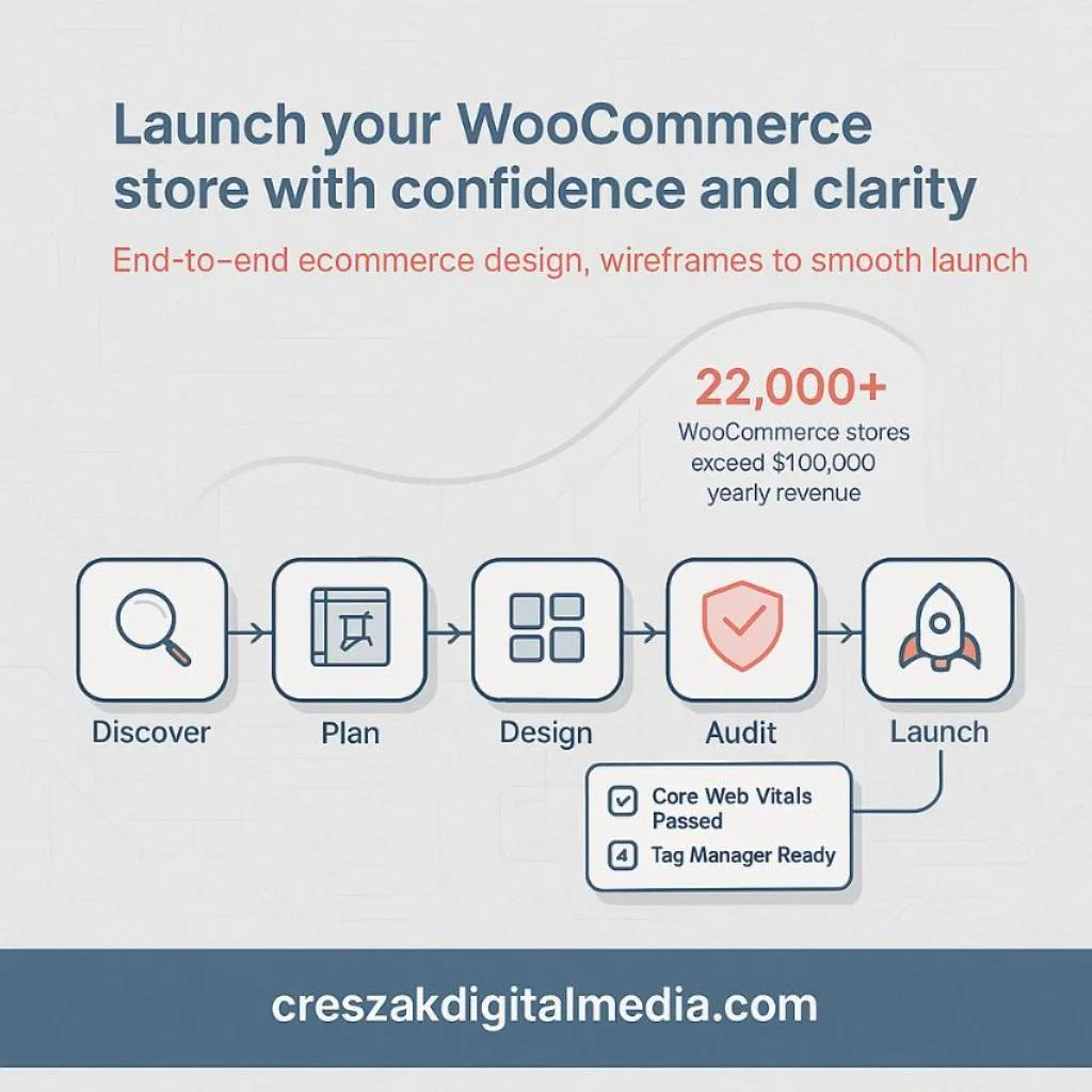 Step-by-step WooCommerce Web Design Services launch plan by CresZak Digital Media